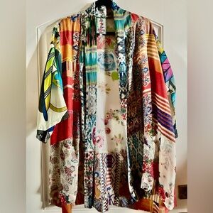 Johnny Was Colorful Silk Patchwork Kimono Sz M